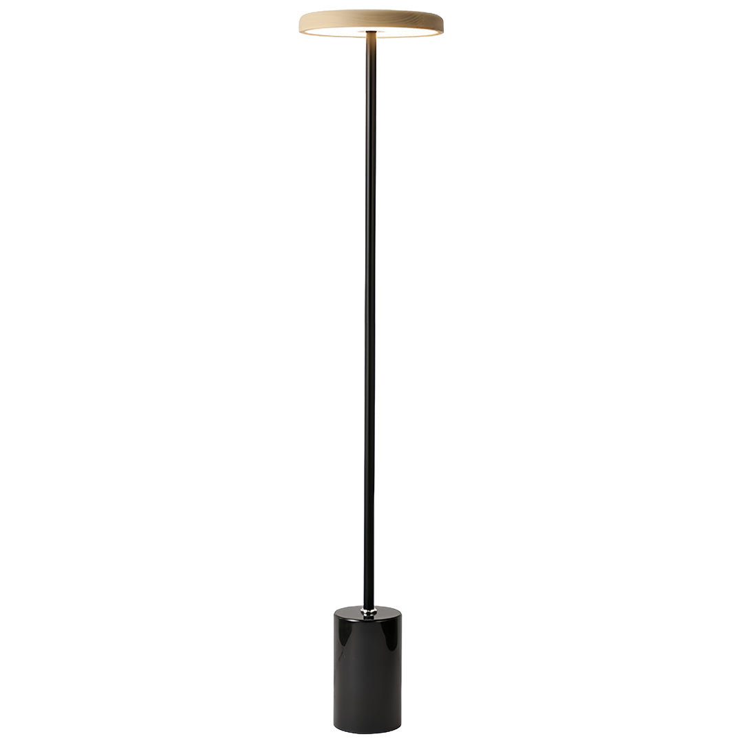 Modern Floor Lamp LED Circular Acrylic Uplight Marble Base Iron Pole 3 Color Temperature Dimmable Remote Walnut Wood 51 Inch