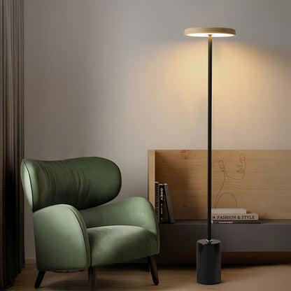 Modern Floor Lamp LED Circular Acrylic Uplight Marble Base Iron Pole 3 Color Temperature Dimmable Remote Walnut Wood 51 Inch