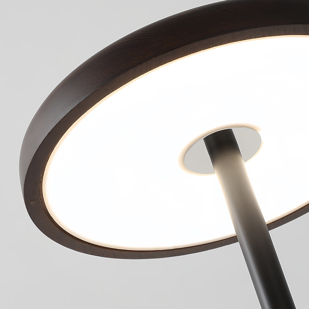 Modern Floor Lamp LED Circular Acrylic Uplight Marble Base Iron Pole 3 Color Temperature Dimmable Remote Walnut Wood 51 Inch
