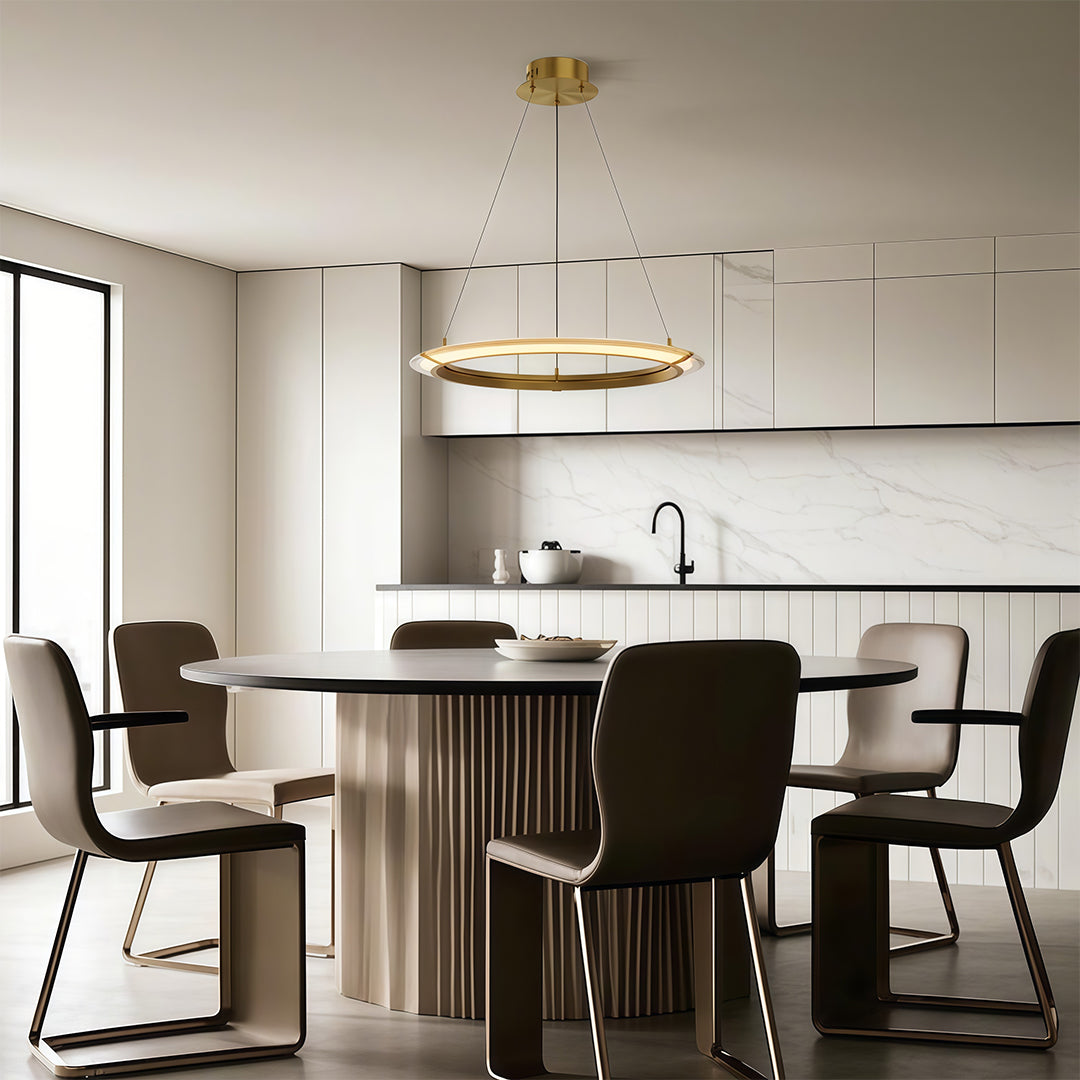 Interlocking Ring LED Chandelier in Brushed Brass, Polished Nickel or Matte Black
