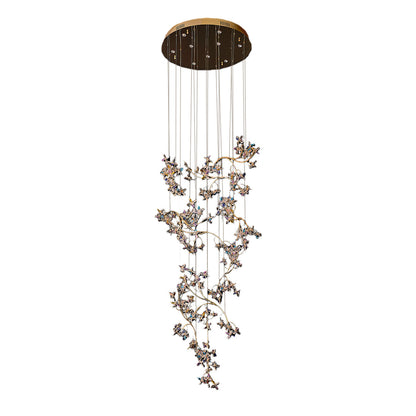 Crystal Ring Staircase Chandelier Colorful LED Chrome 90W 3000K 4000K 6000K