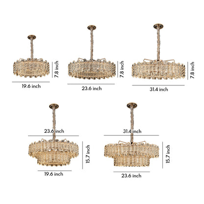 Nordic Chandelier Carbon Steel Champagne Gold Dual-Color LED Crystal Drum Single Double Layer Long Hanging Luxury
