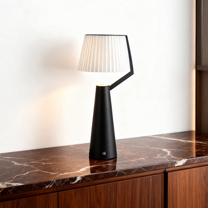 Nordic Pleated PS Shade Table Lamp Iron Base USB Rechargeable Touch Dimmable Black White 14.96 Inch