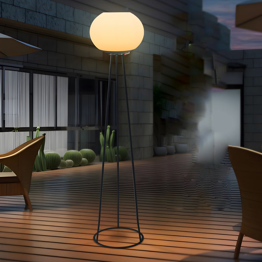 Solar Tripod Globe LED Outdoor Floor Lamp IP65 3-Step CCT Metal PE Dusk-to-Dawn