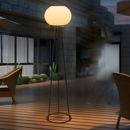 Solar Tripod Globe LED Outdoor Floor Lamp IP65 3-Step CCT Metal PE Dusk-to-Dawn