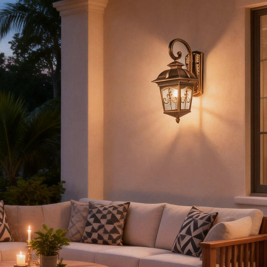 European Vintage Outdoor Wall Lantern Black or Bronze Die-Cast Aluminum E27 IP65