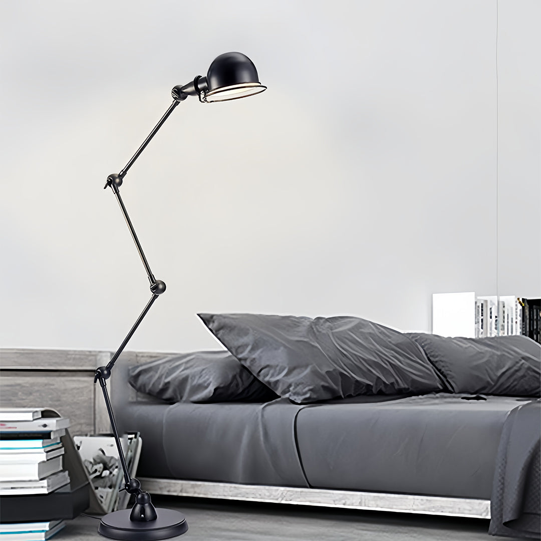 Industrial Articulated Floor Reading Lamp 4-Segment Iron Arm E27 LED 3000K Warm White Foot Switch Black White 61''