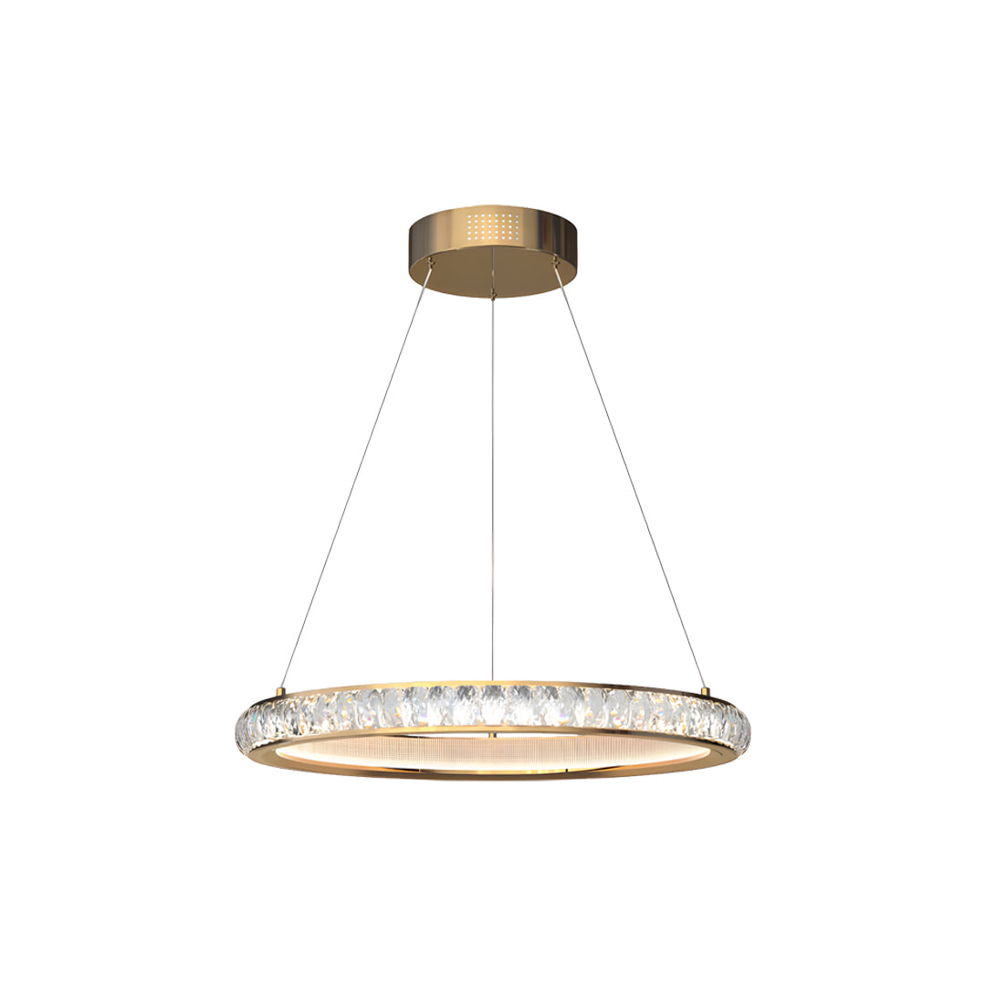 Round Gold Crystal Chandelier Aluminum Clear Crystal Integrated LED Italian 3-Step Dimming