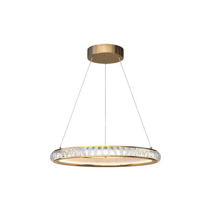 Round Gold Crystal Chandelier Aluminum Clear Crystal Integrated LED Italian 3-Step Dimming