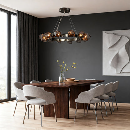 Modern Black Round Chandelier Geometric Glass Shades Ceiling Light Dining Room Living Room