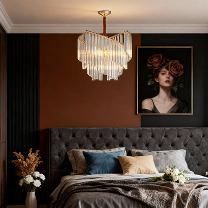 Vintage Crystal Chandelier Full Copper Tiered Cascading Crystal E14 Modern Luxury