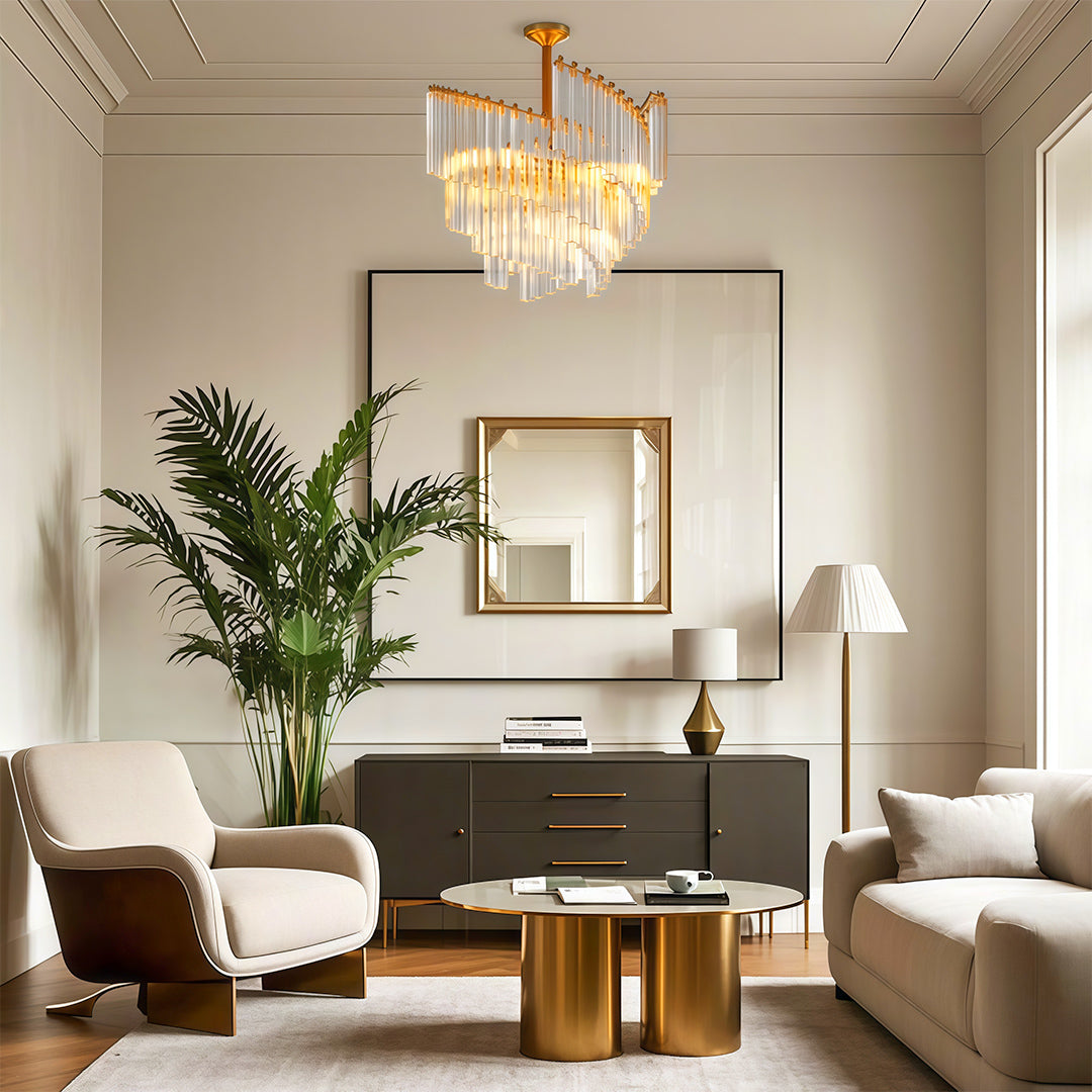 Vintage Crystal Chandelier Full Copper Tiered Cascading Crystal E14 Modern Luxury