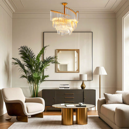 Vintage Crystal Chandelier Full Copper Tiered Cascading Crystal E14 Modern Luxury