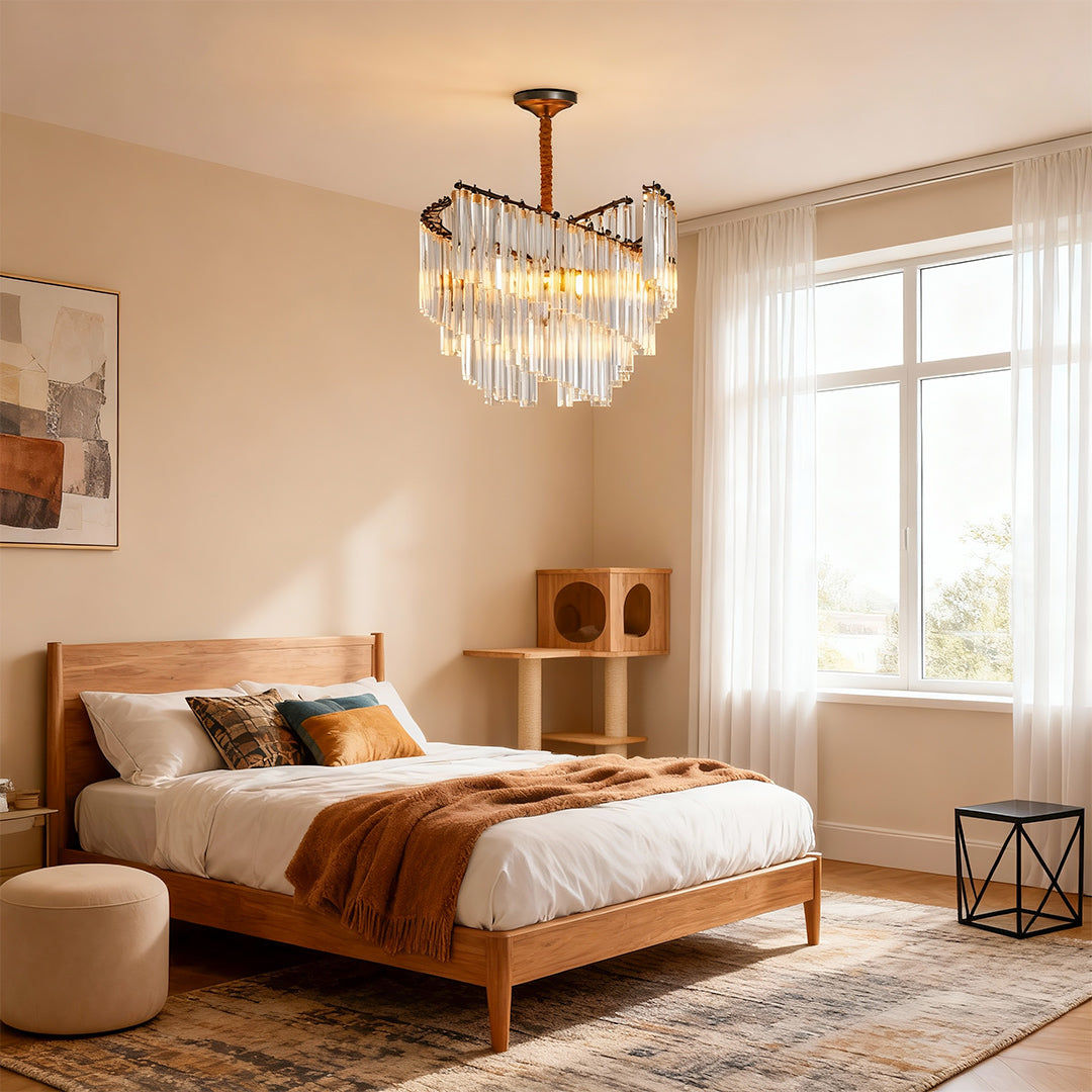 Vintage Crystal Chandelier Full Copper Tiered Cascading Crystal E14 Modern Luxury