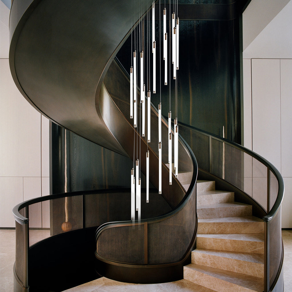 Acrylic Spiral Tube Staircase Chandelier Gold Black LED 3000K/6000K Adjustable Silhouette 7 Configurations