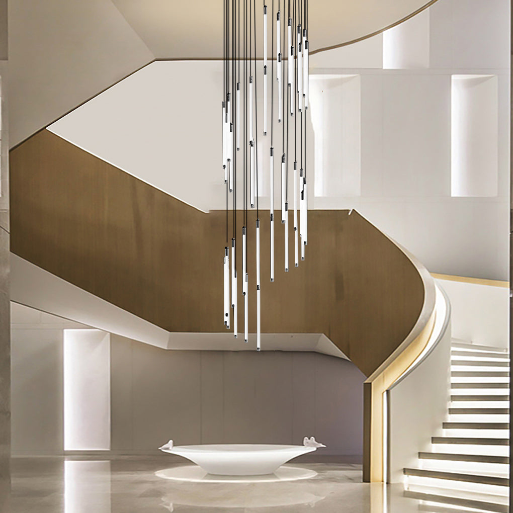 Acrylic Spiral Tube Staircase Chandelier Gold Black LED 3000K/6000K Adjustable Silhouette 7 Configurations