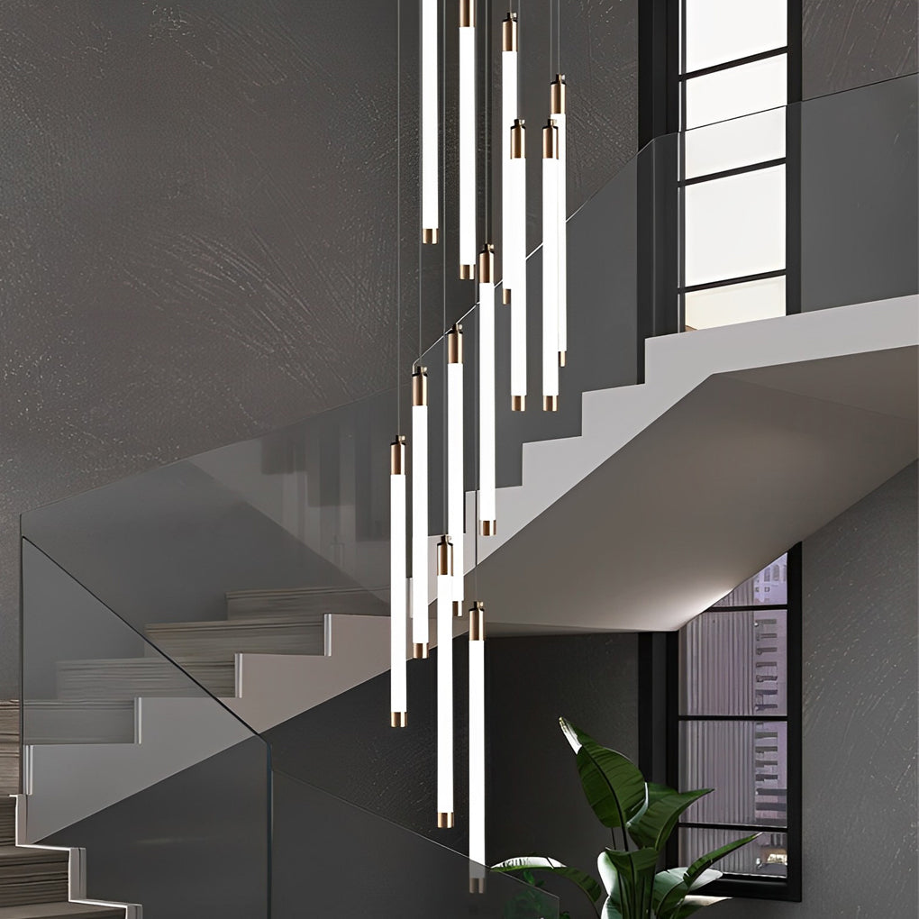 Acrylic Spiral Tube Staircase Chandelier Gold Black LED 3000K/6000K Adjustable Silhouette 7 Configurations