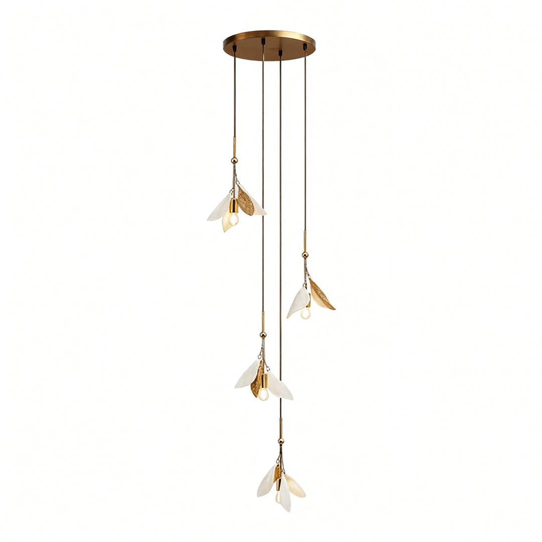 Staircase Chandelier Ceramic Flower Gold Iron E27 Vintage 4-30 Head Warm White