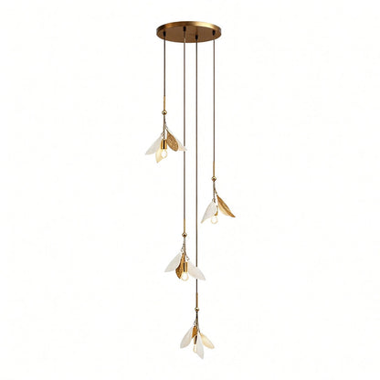 Staircase Chandelier Ceramic Flower Gold Iron E27 Vintage 4-30 Head Warm White