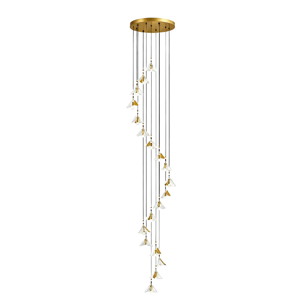 Staircase Chandelier Ceramic Flower Gold Iron E27 Vintage 4-30 Head Warm White