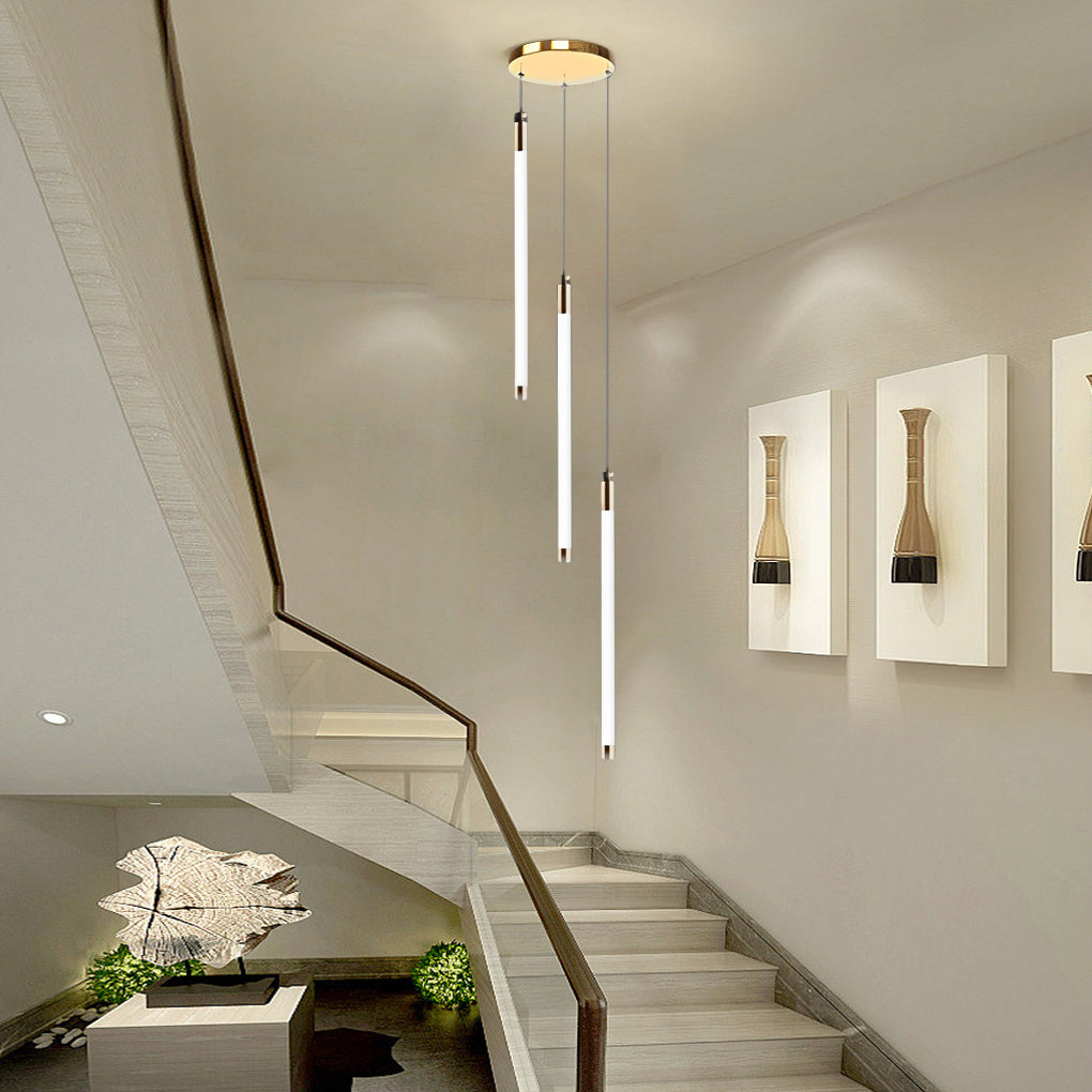 Acrylic Spiral Tube Staircase Chandelier Gold Black LED 3000K/6000K Adjustable Silhouette 7 Configurations