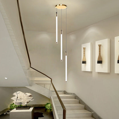 Acrylic Spiral Tube Staircase Chandelier Gold Black LED 3000K/6000K Adjustable Silhouette 7 Configurations