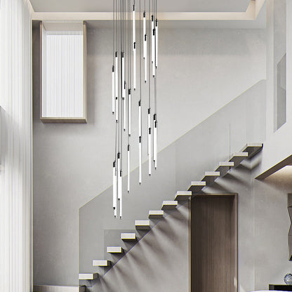 Acrylic Spiral Tube Staircase Chandelier Gold Black LED 3000K/6000K Adjustable Silhouette 7 Configurations
