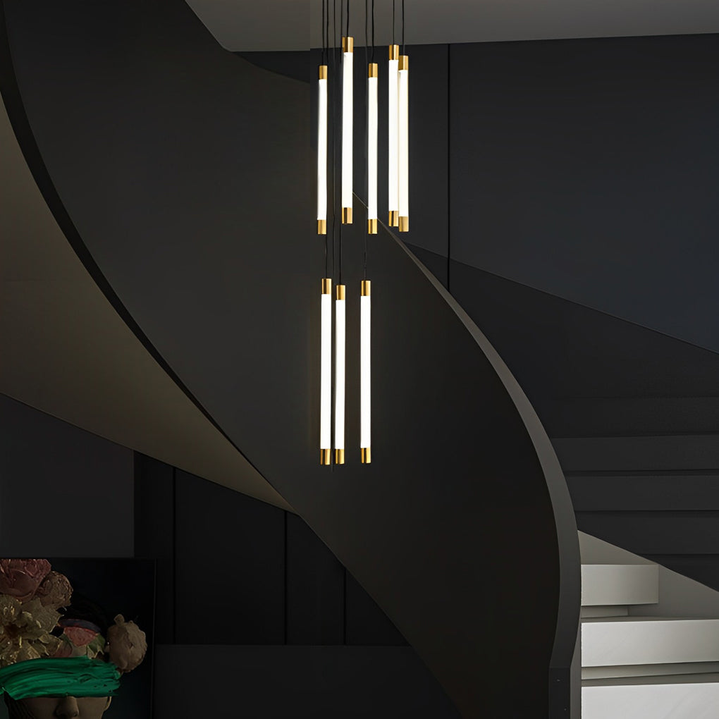 Acrylic Spiral Tube Staircase Chandelier Gold Black LED 3000K/6000K Adjustable Silhouette 7 Configurations