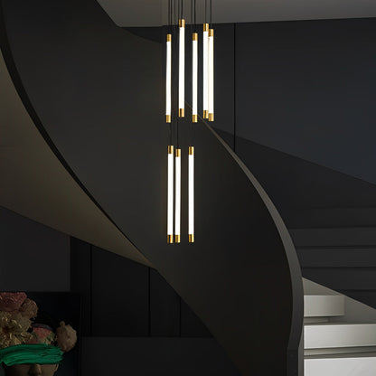 Acrylic Spiral Tube Staircase Chandelier Gold Black LED 3000K/6000K Adjustable Silhouette 7 Configurations