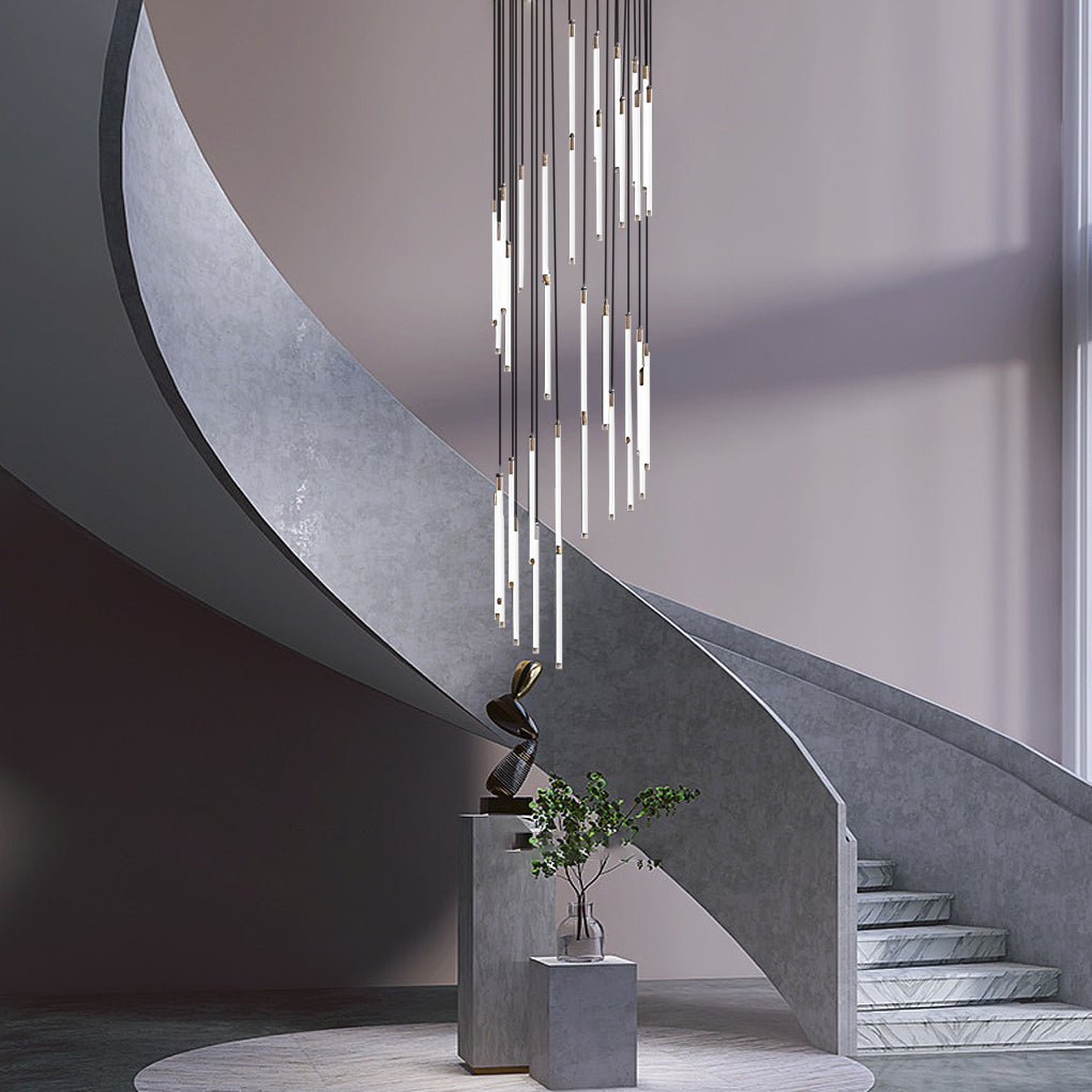 Acrylic Spiral Tube Staircase Chandelier Gold Black LED 3000K/6000K Adjustable Silhouette 7 Configurations