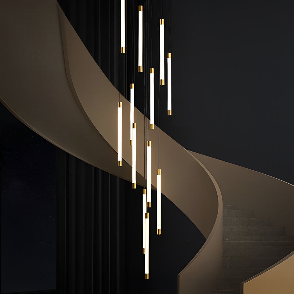 Acrylic Spiral Tube Staircase Chandelier Gold Black LED 3000K/6000K Adjustable Silhouette 7 Configurations