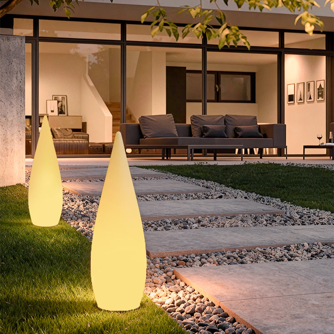 Modern Teardrop LED Outdoor Floor Lamp IP65 Solar/Hardwired/Battery White PE