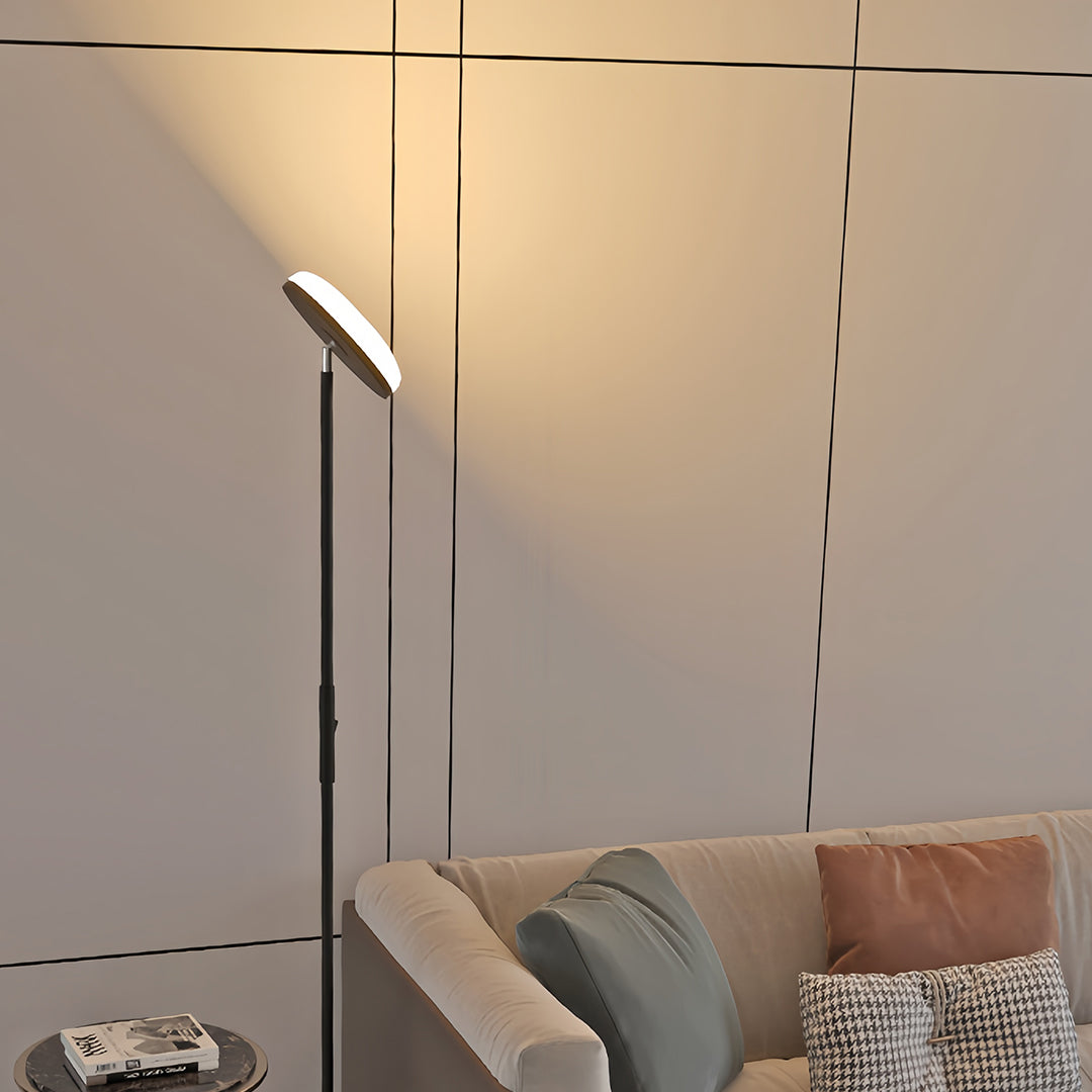 Modern Floor Lamp LED 360 Degree Adjustable Head Uplight Downlight Acrylic Disc Iron Dimmable Remote 3 Color Modes Black White 71 Inch