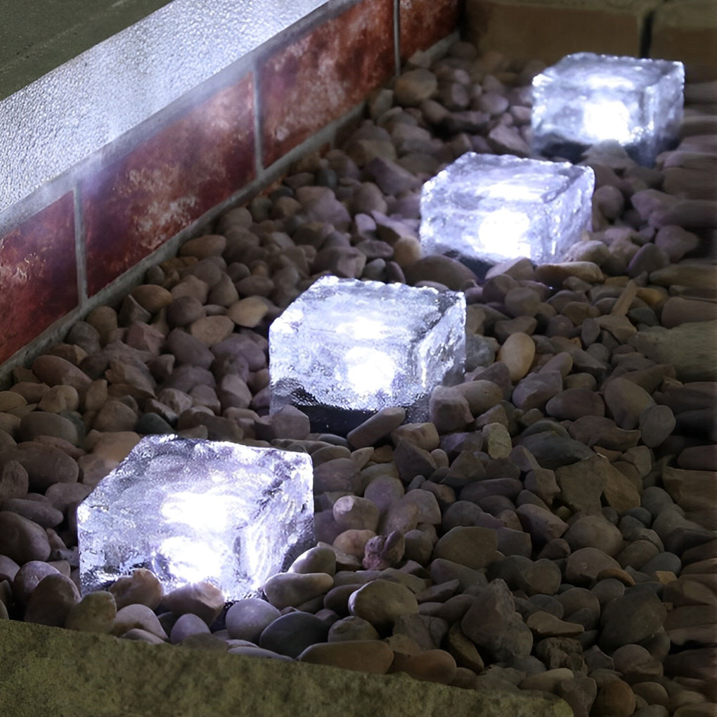 Solar Ice Cube Lights Outdoor LED IP65 Imitation Crystal Glass Step Deck Path Garden Warm White White Blue Green 4 Pack