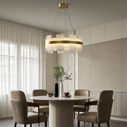 Modern Copper Marble LED Chandelier with 3 Step Dimming for Luxury Dining Room Ceiling Lighting
