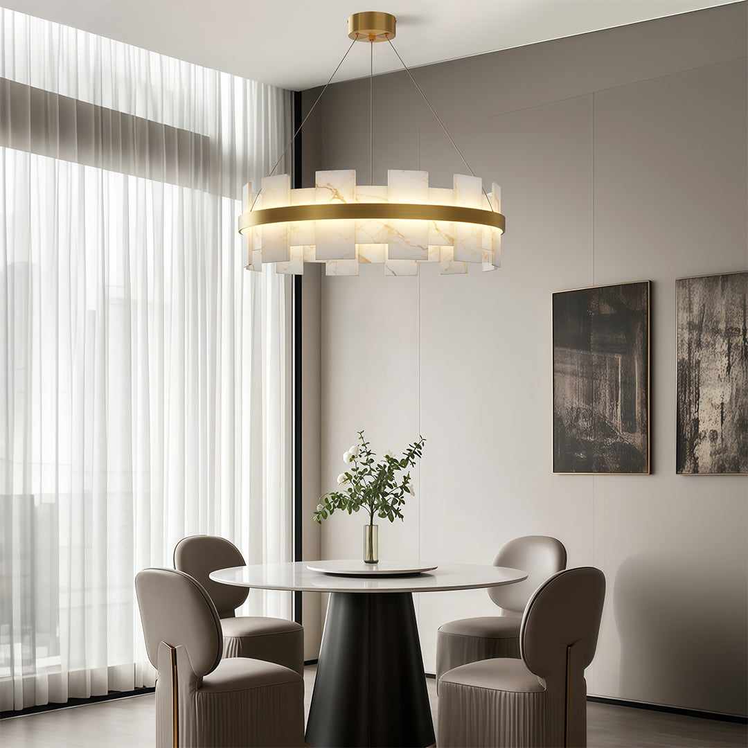 Modern Copper Marble LED Chandelier with 3 Step Dimming for Luxury Dining Room Ceiling Lighting