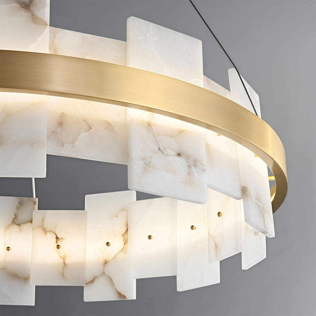 Modern Copper Marble LED Chandelier with 3 Step Dimming for Luxury Dining Room Ceiling Lighting