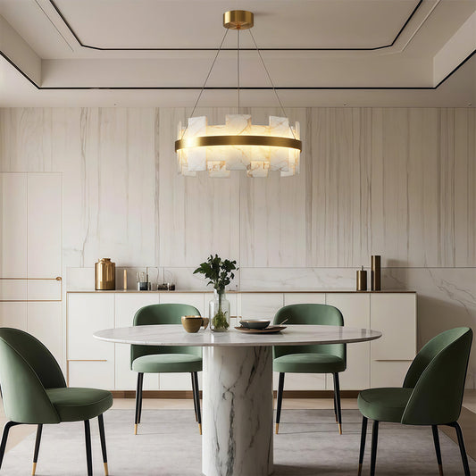 Modern Copper Marble LED Chandelier with 3 Step Dimming for Luxury Dining Room Ceiling Lighting