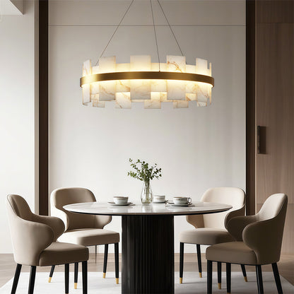 Modern Copper Marble LED Chandelier with 3 Step Dimming for Luxury Dining Room Ceiling Lighting