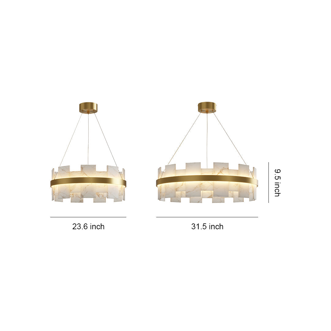 Modern Copper Marble LED Chandelier with 3 Step Dimming for Luxury Dining Room Ceiling Lighting