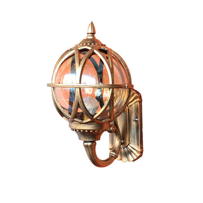 European Globe Outdoor Wall Sconce Cast Aluminum Amber Glass IP55 E27 Black Bronze 3 Sizes