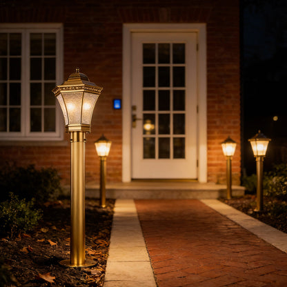 Classic Copper Path Lights Outdoor Waterproof Glass Shade 3 Sizes E27 E14 IP55