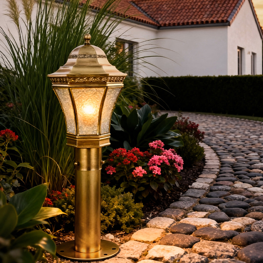Classic Copper Path Lights Outdoor Waterproof Glass Shade 3 Sizes E27 E14 IP55