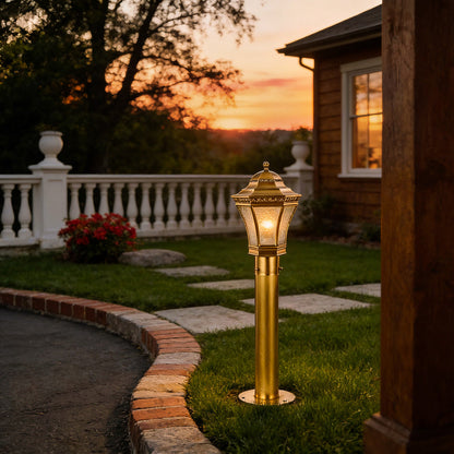 Classic Copper Path Lights Outdoor Waterproof Glass Shade 3 Sizes E27 E14 IP55