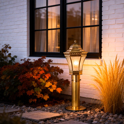 Classic Copper Path Lights Outdoor Waterproof Glass Shade 3 Sizes E27 E14 IP55