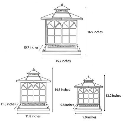 Retro Bronze Die-Cast Aluminum Grid Glass Solar or Hardwired Outdoor Pillar Light IP54 3 Sizes Garden Villa