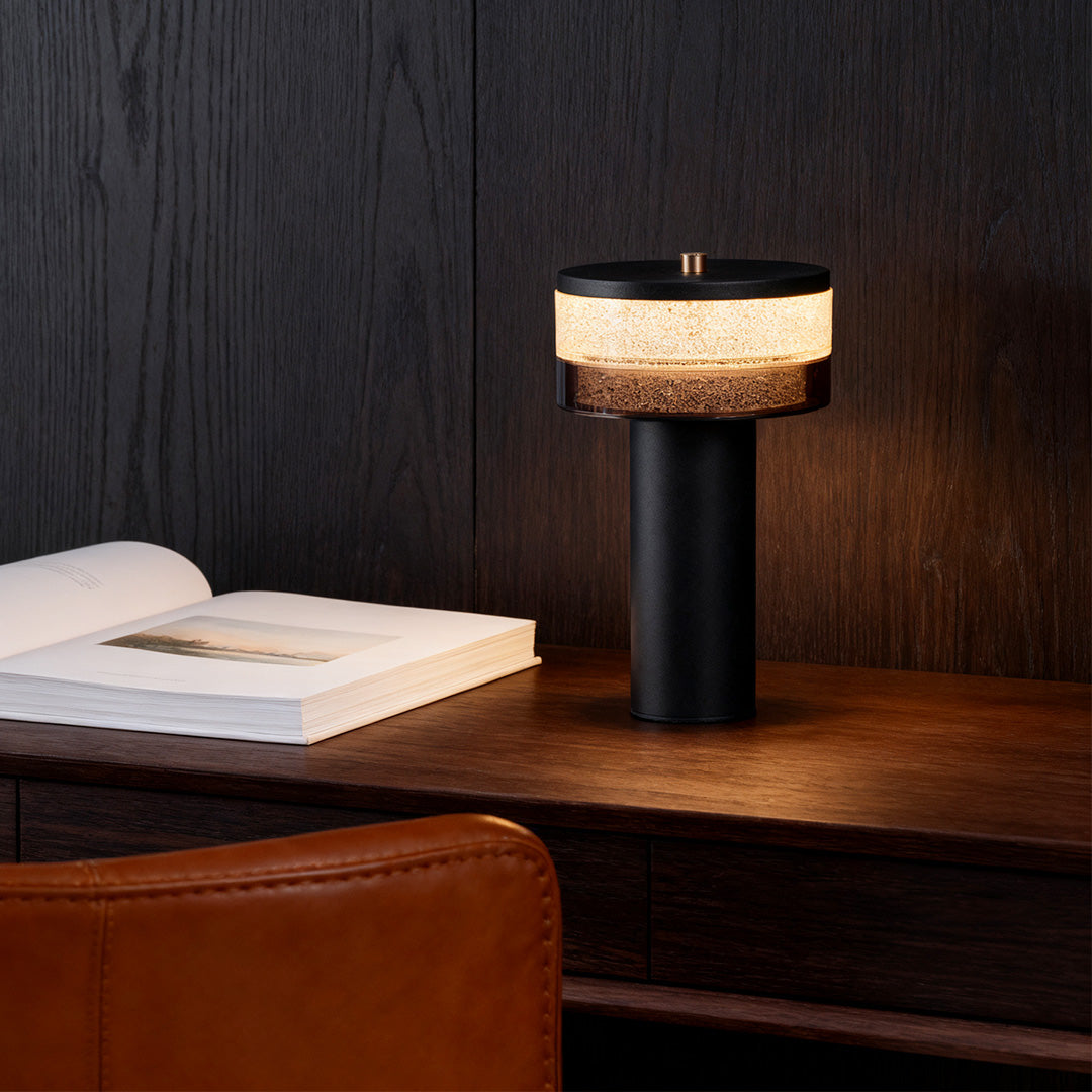 Nordic Cylindrical Iron LED Table Lamp Stepless Dimming USB Rechargeable Black White