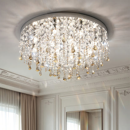 French Champagne Gold Crystal Chandelier Waterfall Bead Drape Three Sizes