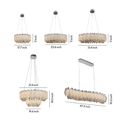 Crystal Chandelier Carbon Steel Champagne Gold French Country LED Tri-Color Leaf Crystal Single Double Layer Long Hanging
