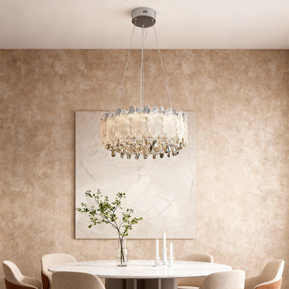Crystal Chandelier Carbon Steel Champagne Gold French Country LED Tri-Color Leaf Crystal Single Double Layer Long Hanging